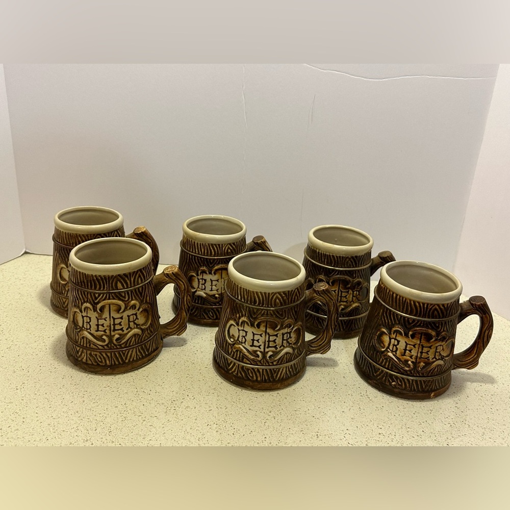 Awesome 1950s Set of 6 MCM Treasure Craft Style Beer Steins Made in Japan